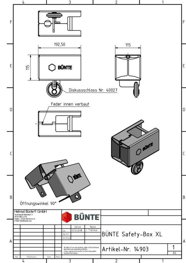 14903-1-Safety-Box XL BÜNTE klappbar, mit Schloss Anhänger-Shop