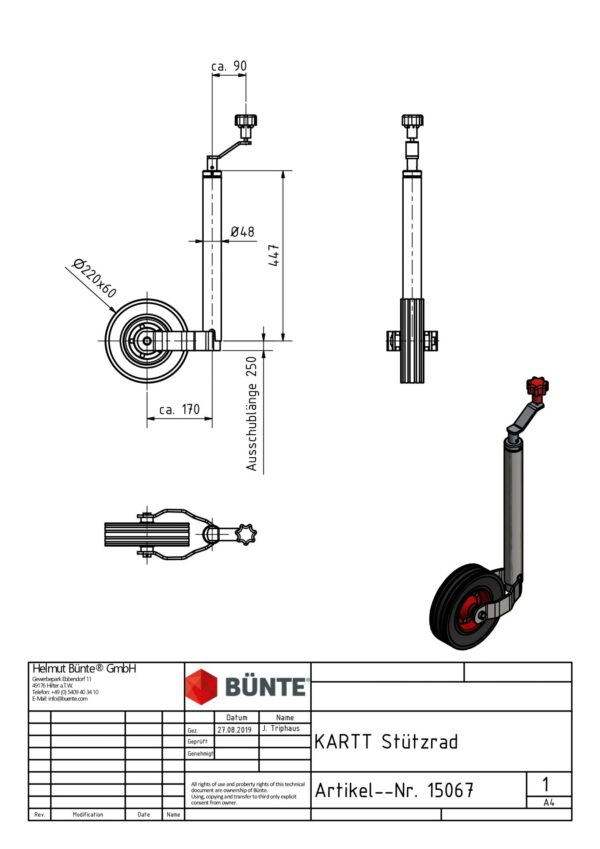 Stützrad BÜNTE-KARTT Ø 48mm mit Turn-Lock Anhänger Shop