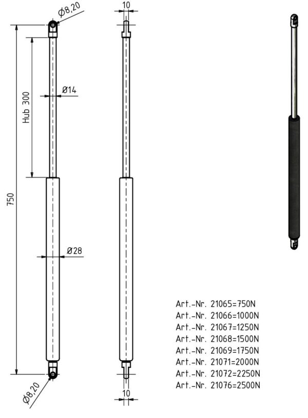 Gasfeder 14-28 750mm Anhänger Shop